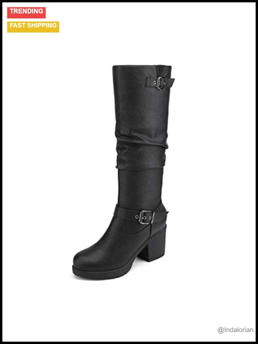 Women's Chunky Heel Knee High Tall Boots Faux Fur Lined Zip Up
